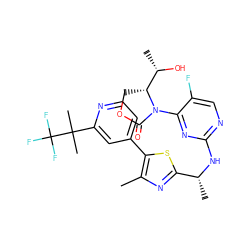 Cc1nc([C@@H](C)Nc2ncc(F)c(N3C(=O)OC[C@@H]3[C@H](C)O)n2)sc1-c1ccnc(C(C)(C)C(F)(F)F)c1 ZINC001772600935