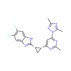 Cc1nc([C@@H]2C[C@@H]2c2nc3cc(F)c(F)cc3[nH]2)cc(-n2nc(C)nc2C)n1 ZINC000205281057