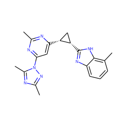 Cc1nc([C@@H]2C[C@@H]2c2nc3cccc(C)c3[nH]2)cc(-n2nc(C)nc2C)n1 ZINC000143004682