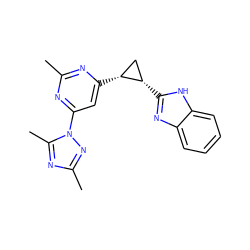 Cc1nc([C@@H]2C[C@@H]2c2nc3ccccc3[nH]2)cc(-n2nc(C)nc2C)n1 ZINC000142995263