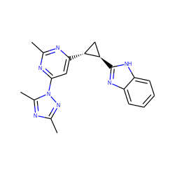 Cc1nc([C@@H]2C[C@H]2c2nc3ccccc3[nH]2)cc(-n2nc(C)nc2C)n1 ZINC000142995671