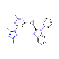 Cc1nc([C@@H]2C[C@H]2c2nc3ccccc3n2-c2ccccc2)cc(-n2nc(C)nc2C)n1 ZINC000143006011