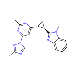 Cc1nc([C@@H]2C[C@H]2c2nc3ccccc3n2C)cc(-n2cnc(C)n2)n1 ZINC000142975902