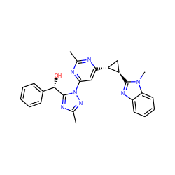 Cc1nc([C@@H]2C[C@H]2c2nc3ccccc3n2C)cc(-n2nc(C)nc2[C@@H](O)c2ccccc2)n1 ZINC000207202407