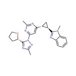 Cc1nc([C@@H]2C[C@H]2c2nc3ccccc3n2C)cc(-n2nc(C)nc2[C@@H]2CCCO2)n1 ZINC000223523513