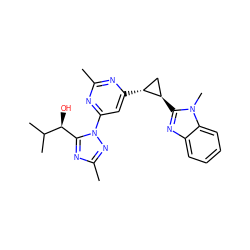 Cc1nc([C@@H]2C[C@H]2c2nc3ccccc3n2C)cc(-n2nc(C)nc2[C@H](O)C(C)C)n1 ZINC000207202686