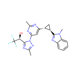 Cc1nc([C@@H]2C[C@H]2c2nc3ccccc3n2C)cc(-n2nc(C)nc2[C@H](O)C(F)(F)F)n1 ZINC000207202469