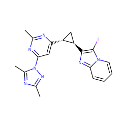 Cc1nc([C@@H]2C[C@H]2c2nc3ccccn3c2I)cc(-n2nc(C)nc2C)n1 ZINC000209356192