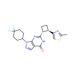 Cc1nc([C@@H]2CC[C@H]2c2nc3c(cnn3C3CCC(F)(F)CC3)c(=O)[nH]2)cs1 ZINC000145061327