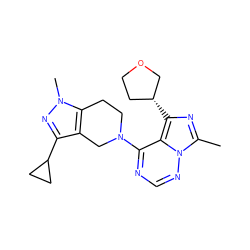 Cc1nc([C@@H]2CCOC2)c2c(N3CCc4c(c(C5CC5)nn4C)C3)ncnn12 ZINC000169711814