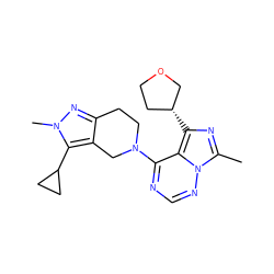 Cc1nc([C@@H]2CCOC2)c2c(N3CCc4nn(C)c(C5CC5)c4C3)ncnn12 ZINC000169711675