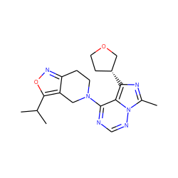 Cc1nc([C@@H]2CCOC2)c2c(N3CCc4noc(C(C)C)c4C3)ncnn12 ZINC000169711661