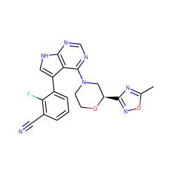 Cc1nc([C@@H]2CN(c3ncnc4[nH]cc(-c5cccc(C#N)c5F)c34)CCO2)no1 ZINC000224895189