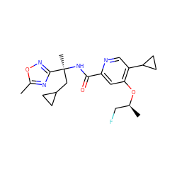 Cc1nc([C@](C)(CC2CC2)NC(=O)c2cc(O[C@@H](C)CF)c(C3CC3)cn2)no1 ZINC000146280236