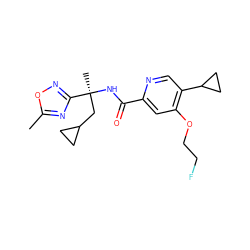 Cc1nc([C@](C)(CC2CC2)NC(=O)c2cc(OCCF)c(C3CC3)cn2)no1 ZINC000146282043