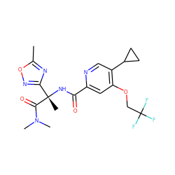 Cc1nc([C@](C)(NC(=O)c2cc(OCC(F)(F)F)c(C3CC3)cn2)C(=O)N(C)C)no1 ZINC000146366281