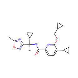 Cc1nc([C@](C)(NC(=O)c2ccc(C3CC3)c(OCC3CC3)n2)C2CC2)no1 ZINC000207739543