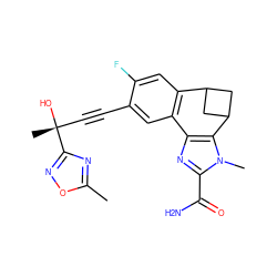 Cc1nc([C@](C)(O)C#Cc2cc3c(cc2F)C2CC(C2)c2c-3nc(C(N)=O)n2C)no1 ZINC000219426166