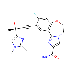 Cc1nc([C@](C)(O)C#Cc2cc3c(cc2F)OCCn2cc(C(N)=O)nc2-3)cn1C ZINC000215748678