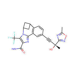 Cc1nc([C@](C)(O)C#Cc2ccc3c(c2)-c2nc(C(N)=O)c(C(F)(F)F)n2C2CC3C2)no1 ZINC000220009467