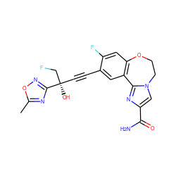 Cc1nc([C@](O)(C#Cc2cc3c(cc2F)OCCn2cc(C(N)=O)nc2-3)CF)no1 ZINC000219453650