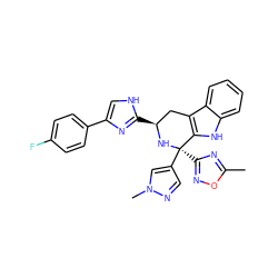 Cc1nc([C@]2(c3cnn(C)c3)N[C@@H](c3nc(-c4ccc(F)cc4)c[nH]3)Cc3c2[nH]c2ccccc32)no1 ZINC000043204132