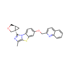 Cc1nc([C@]23COC[C@H]2C3)n2c1sc1cc(OCc3ccc4ccccc4n3)ccc12 ZINC000103244741