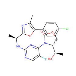 Cc1nc([C@H](C)Nc2ncc(F)c(N3C(=O)OC[C@@H]3[C@@H](C)O)n2)oc1-c1ccc(Cl)cc1 ZINC000218232754