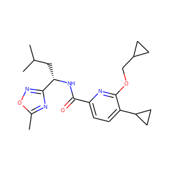 Cc1nc([C@H](CC(C)C)NC(=O)c2ccc(C3CC3)c(OCC3CC3)n2)no1 ZINC000207736794