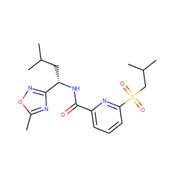 Cc1nc([C@H](CC(C)C)NC(=O)c2cccc(S(=O)(=O)CC(C)C)n2)no1 ZINC000207740037