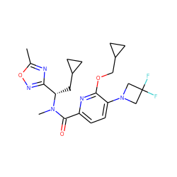 Cc1nc([C@H](CC2CC2)N(C)C(=O)c2ccc(N3CC(F)(F)C3)c(OCC3CC3)n2)no1 ZINC001772620321