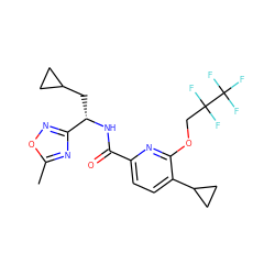 Cc1nc([C@H](CC2CC2)NC(=O)c2ccc(C3CC3)c(OCC(F)(F)C(F)(F)F)n2)no1 ZINC000222871133