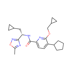 Cc1nc([C@H](CC2CC2)NC(=O)c2ccc(C3CCCC3)c(OCC3CC3)n2)no1 ZINC000207728891