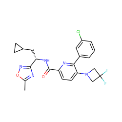 Cc1nc([C@H](CC2CC2)NC(=O)c2ccc(N3CC(F)(F)C3)c(-c3cccc(Cl)c3)n2)no1 ZINC000207734430