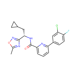 Cc1nc([C@H](CC2CC2)NC(=O)c2cccc(-c3ccc(F)c(Cl)c3)n2)no1 ZINC000207740832