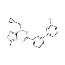 Cc1nc([C@H](CC2CC2)NC(=O)c2cccc(-c3cccc(Cl)c3)n2)no1 ZINC000207728503