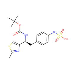 Cc1nc([C@H](Cc2ccc(NS(=O)(=O)O)cc2)NC(=O)OC(C)(C)C)cs1 ZINC000114389676