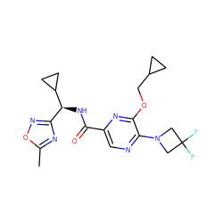 Cc1nc([C@H](NC(=O)c2cnc(N3CC(F)(F)C3)c(OCC3CC3)n2)C2CC2)no1 ZINC000207371532