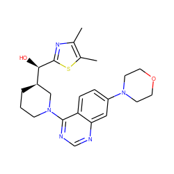 Cc1nc([C@H](O)[C@@H]2CCCN(c3ncnc4cc(N5CCOCC5)ccc34)C2)sc1C ZINC000199435627