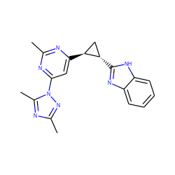 Cc1nc([C@H]2C[C@@H]2c2nc3ccccc3[nH]2)cc(-n2nc(C)nc2C)n1 ZINC000142995464