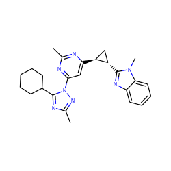 Cc1nc([C@H]2C[C@@H]2c2nc3ccccc3n2C)cc(-n2nc(C)nc2C2CCCCC2)n1 ZINC000142974650