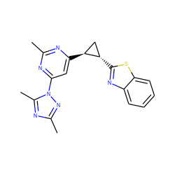 Cc1nc([C@H]2C[C@@H]2c2nc3ccccc3s2)cc(-n2nc(C)nc2C)n1 ZINC000142976343