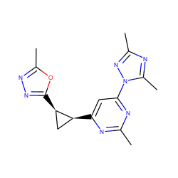 Cc1nc([C@H]2C[C@H]2c2nnc(C)o2)cc(-n2nc(C)nc2C)n1 ZINC000142994434