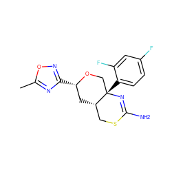 Cc1nc([C@H]2C[C@H]3CSC(N)=N[C@@]3(c3ccc(F)cc3F)CO2)no1 ZINC000169708468