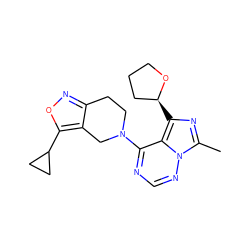 Cc1nc([C@H]2CCCO2)c2c(N3CCc4noc(C5CC5)c4C3)ncnn12 ZINC000169711711