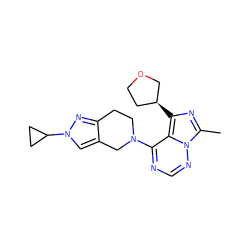 Cc1nc([C@H]2CCOC2)c2c(N3CCc4nn(C5CC5)cc4C3)ncnn12 ZINC000169711657