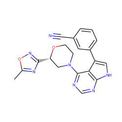 Cc1nc([C@H]2CN(c3ncnc4[nH]cc(-c5cccc(C#N)c5)c34)CCO2)no1 ZINC000224867208