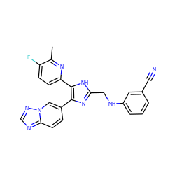 Cc1nc(-c2[nH]c(CNc3cccc(C#N)c3)nc2-c2ccc3ncnn3c2)ccc1F ZINC000473157091