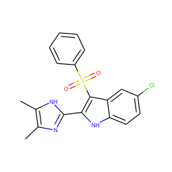 Cc1nc(-c2[nH]c3ccc(Cl)cc3c2S(=O)(=O)c2ccccc2)[nH]c1C ZINC000005891560