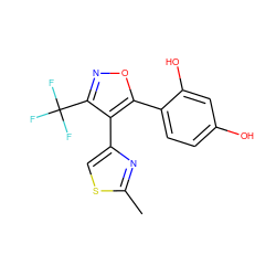 Cc1nc(-c2c(C(F)(F)F)noc2-c2ccc(O)cc2O)cs1 ZINC000017719914